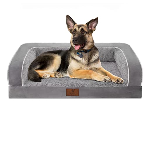 Hundebetten für große Hunde, Yiruka waschbares Hundebett Sofa mit abnehmbarem Bezug, wasserdichtes Hundebett Couch mit rutschfester Unterseite, hohe Nackenrolle Hundebett, orthopädisches großes Hundebett von Yiruka