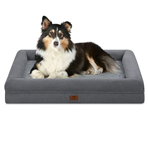 Yiruka Großes Hundebett, dunkelgrau, orthopädisches Hundebett, wasserdichtes Hundebett mit abnehmbarem Bezug, 4-seitig abnehmbare Nackenrolle, weiches Schlafsofa mit rutschfester Unterseite, waschbare von Yiruka