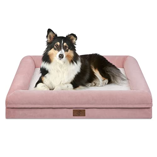 Yiruka Großes Orthopädisches Hundebett, Grau, Wasserdicht, Abnehmbarer Bezug, 4 Seiten, Weich, Rutschfest, 36.0"L x 27.0"W x 6.5"Th, Pink, Einfarbig, Rechteckig von Yiruka