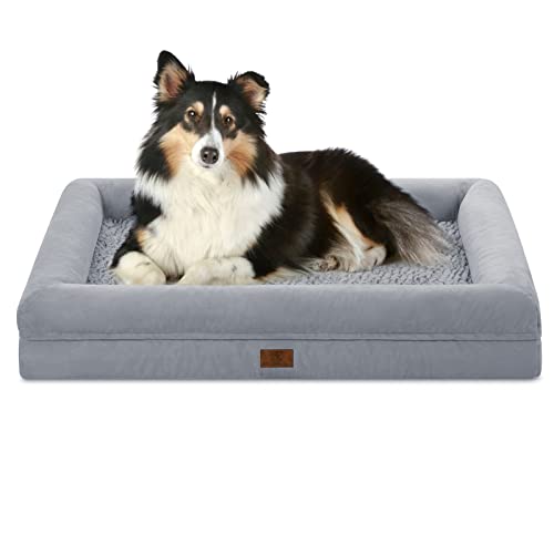 Yiruka Großes Hundebett – graues orthopädisches Gel-Memory-Foam-Hundebett mit waschbarem Bezug und wasserdichter rutschfester Unterseite von Yiruka