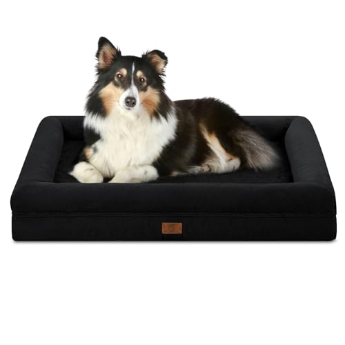 Yiruka Großes Hundebett, schwarz, orthopädisches Hundebett, wasserdichtes Hundebett mit abnehmbarem Bezug, 4 Seiten, abnehmbare Nackenrolle, weiches Schlafsofa mit rutschfester Unterseite, waschbare von Yiruka