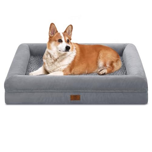 Yiruka Hundesofa für mittelgroße Hunde, wasserdichtes Hundebett mit Memory-Schaum, orthopädisches Hundebett, weich, gemütlich, Hundebox mit abnehmbarem waschbarem Bezug von Yiruka