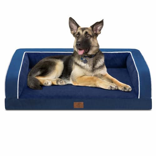 Yiruka XL Hundebett, Rich Blue Hundebetten für extra große Hunde, waschbares Hundebett mit herausnehmbaren Nackenrollen, hohe Nackenrolle, wasserdichtes Hundebett mit rutschfester Unterseite, von Yiruka