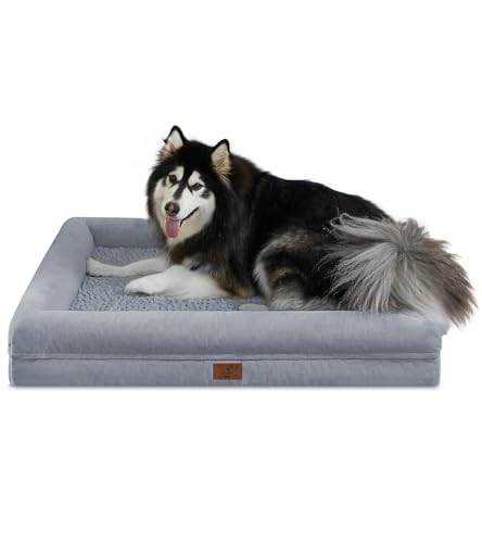 Yiruka XL Hundebett Grau Orthopädisches Gel Memory Foam Hundebett Waschbar Hundebett mit abnehmbarem Bezug Wasserdicht Rutschfeste Unterseite Big Dog Couch Bett von Yiruka