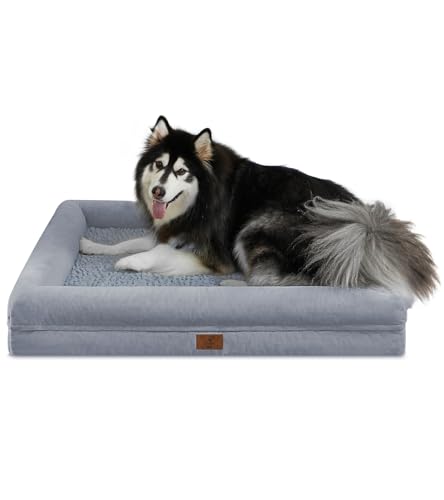 Yiruka XL Hundebett Grau Orthopädisches Gel Memory Foam Hundebett Waschbar Wasserdicht Rutschfeste Unterseite Big Dog Couch Bett von Yiruka