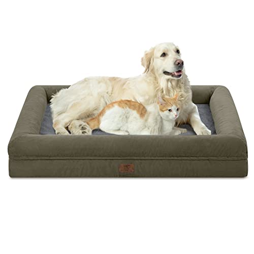 Yiruka XL Orthopädisches Hundebett, Gel-Memory-Schaum, waschbar, Hundebett mit abnehmbarem Bezug, wasserdicht, rutschfeste Unterseite, große kühlende Couch, Dunkelgrün von Yiruka