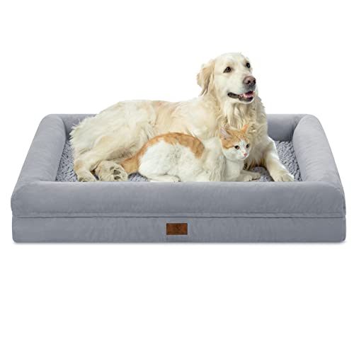 Yiruka XL Hundebett, orthopädisches Gel-Memory-Schaum-Hundebett, waschbares Hundebett mit abnehmbarem Bezug, wasserdichte rutschfeste Unterseite, große Hundecouchbett von Yiruka