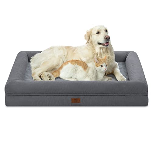 Yiruka XL Hundebett, weißes orthopädisches Hundebett, waschbares Hundebett mit [abnehmbarer Nackenrolle], Haustierbett, Hundebetten für extra große Hunde von Yiruka