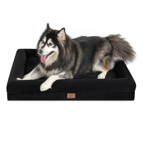 Yiruka XLarge Dog Bed, Black Orthopedic Dog Bed, Waterproof Dog Bed with Removable Cover, 4-Sides Removable Bolster Dog Sofabett with Nonskid Bottom, Washable Dog Beds for Large Dogs von Yiruka