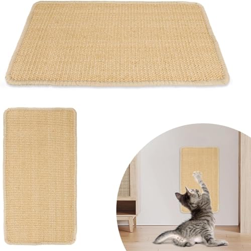 2 Stück Katzenkratzmatte Sisal, 50×25 cm Kratzmatte Katze, Sisalmatte rutschfeste und Verschleißfest, Natürlicher Sisalteppich kratzbretter Katze, Kratzteppich Katzen mit Klebeband Schützt Teppiche von Yisscen