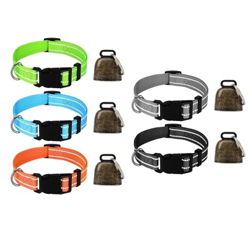 Ziegenhalsbänder mit Glöckchen, verstellbares Nylon-Halsband-Set mit Kupferglocken, Haustier-Anti-Lost, laute Glocke für kleine Bauernhoftiere, Schafe, Kuh, Haustier-Ziegenzubehör (reflektierend), 5 von Yitaocity