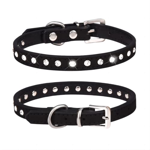 Yiwong Einzelne Reihe Strass Haustier Halsband, PU Leder Hundehalsband, Bequemes Wildleder Katzenhalsband, Das Diamanthalsband ist für Katzen und kleine Hunde geeignet von Yiwong