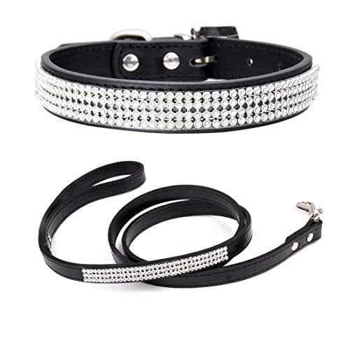 Yiwong Hund Strass Halsband + Leine, Hundekette aus PU-Strass, Mehrfach-Drainbohrer-Halsband für Katzen und kleine mittelgroße Hunde von Yiwong