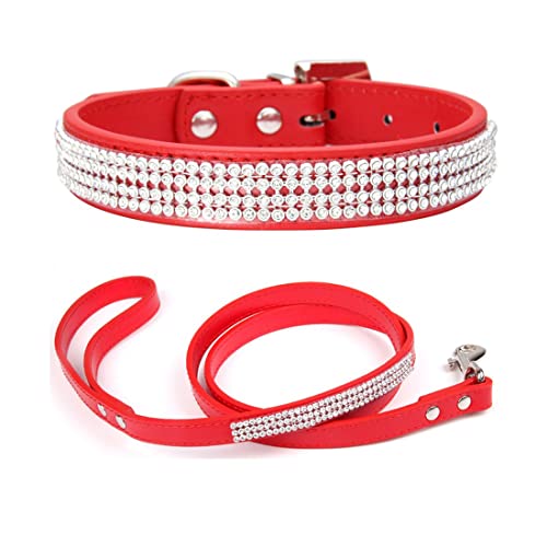 Yiwong Hund Strass Halsband + Leine, Hundekette aus PU-Strass, Mehrfach-Drainbohrer-Halsband für Katzen und kleine mittelgroße Hunde von Yiwong