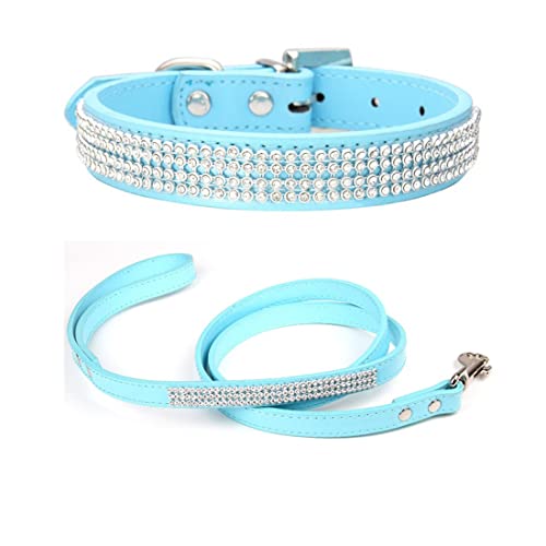 Yiwong Hund Strass Halsband + Leine, Hundekette aus PU-Strass, Mehrfach-Drainbohrer-Halsband für Katzen und kleine mittelgroße Hunde von Yiwong