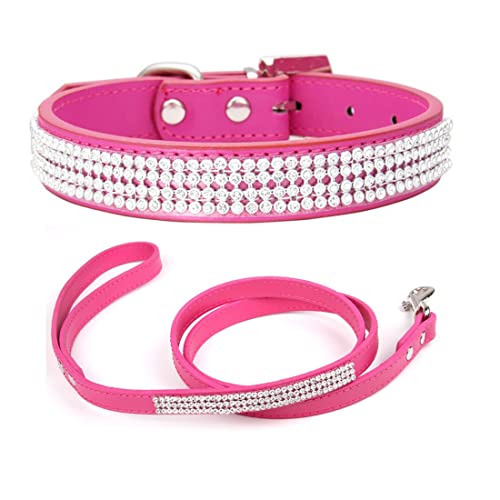 Yiwong Hund Strass Halsband + Leine, Hundekette aus PU-Strass, Mehrfach-Drainbohrer-Halsband für Katzen und kleine mittelgroße Hunde von Yiwong