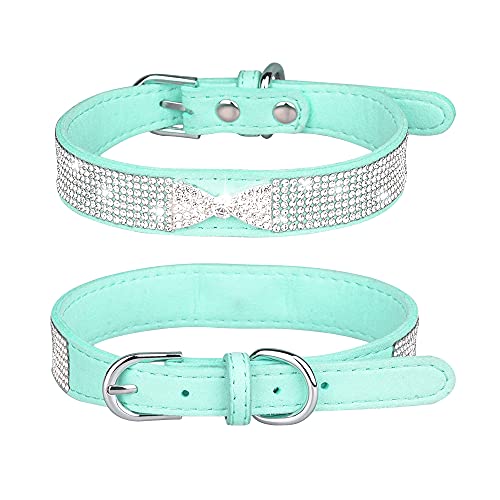 Yiwong Hundehalsband mit Strasssteinen, Halsband mit Strass Schleife für Hunde und Katzen, Halsband für Hunde und Katzen, aus Weichem Wildleder von Yiwong