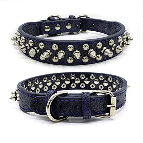 Yiwong Spiked Leather Hundehalsband Leine, Anti Biss Niete Hundehalsband Mittlere und große Hundeketten, Französische Bulldogge Halsband von Yiwong