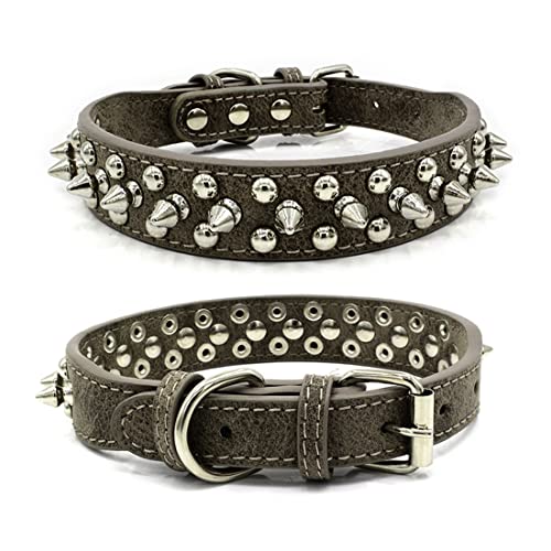 Yiwong Spiked Leather Hundehalsband Leine, Anti Biss Niete Hundehalsband Mittlere und große Hundeketten, Französische Bulldogge Halsband von Yiwong