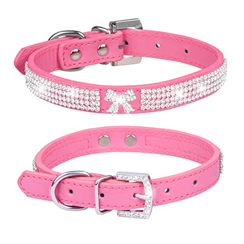 Yiwong Strass-PU-Halsband für Katzen und kleine und mittlere Hunde, Kristallbogen-Hundehalsband, Strass-Streamer, verstellbares Hundehalsband von Yiwong