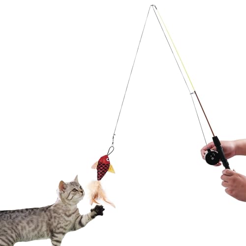 Interaktiver Fänger Teaser Katzenspielzeug Katzenstab Angelrute Spielzeug Trainingsgerät für Katze und Kätzchen (Fisch) von Yixunnice