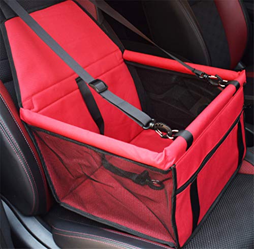 Yiyida Hunde Autositz für Kleine Mittlere Hunde Transportbox wasserdichte Hundesitz Rückbank & Vordersitz faltbar Auto Sitzerhöhung, Autoschondecke mit verstellbarem Sicherheitsgurt, 40x30x25cm - Rot von Yiyida