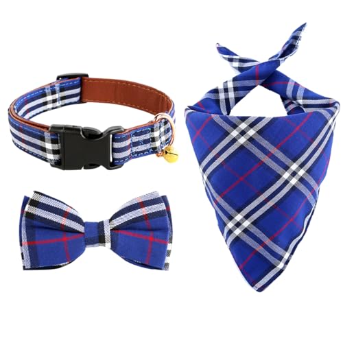 Yizepet Hundehalsband mit Fliege & Hundehalstuch, Premium Haustierhalsband Bandana mit weichem leichtem Stoff Set für Hunde Katzen von Yizepet