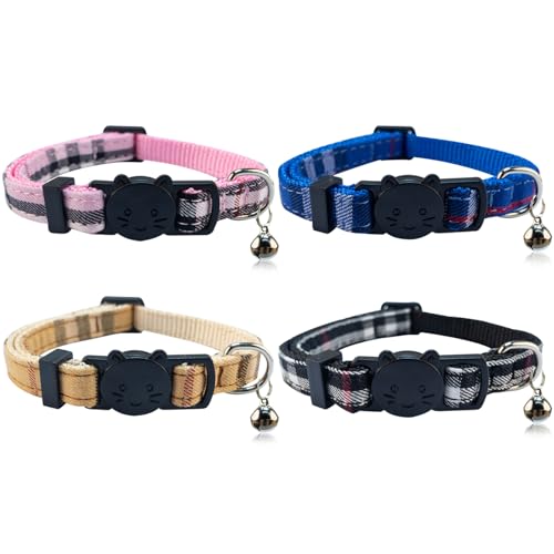 Yizepet Breakaway Katzenhalsband mit Glöckchen, 4 Stück, sicheres, verstellbares Katzenhalsband-Set von Yizepet