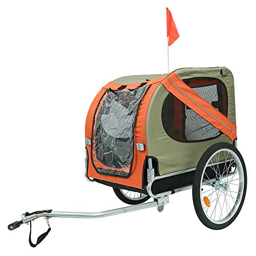 YIZHE Faltbarer Fahrradanhänger für Hunde, Fahrradanhänger mit Sicherheitsgurt und Flagge, max. 40 kg (Orange Grau) von Yizhe