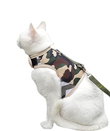 Yizhi Miaow Ausbruchsicheres Katzengeschirr mit Leine, groß, verstellbare Katzen-Wanderjacken, gepolsterte Katzen-Weste, Camo von Yizhi Miaow