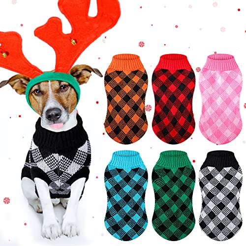 6 Stück Plaid Hundepullover Weihnachten Hundepullover Buffalo Plaid Hunde Strickwaren Kariert Haustier Bekleidung für Große Mittlere Kleine Hunde Winter Weihnachten Cosplay (L) von Ylinge