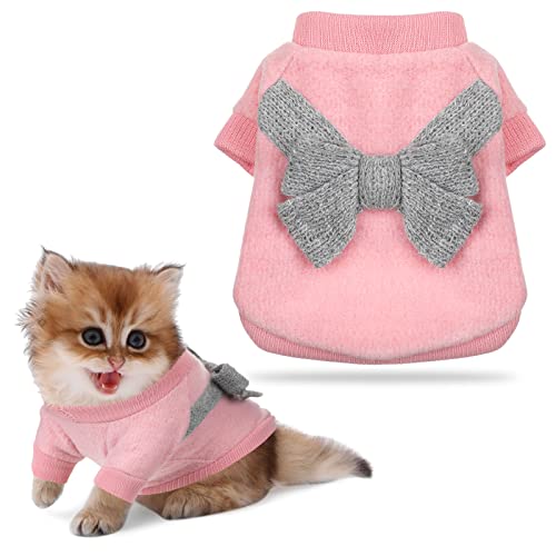 Warm Haustier Pullover für Welpen Katzen Winter Hunde Strickwaren mit Schleife Welpen Sweater Klein Hundemantel Hundebekleidung für Chihuahua Yorkshire Weihnachten (Rosa, Grau) von Ylinge