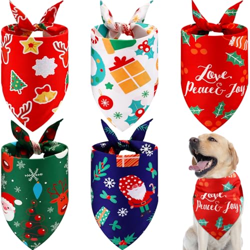 Ylinge Hundehalstücher für Weihnachten, wendbar, dreieckig, waschbar, für Welpen, verstellbar, Haustierkostüm, Zubehör für kleine, mittelgroße und große Hunde, Katzen, Elch, 5 Stück von Ylinge