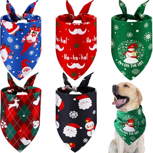 Ylinge Hundehalstücher mit Weihnachtsmotiv, wendbar, dreieckig, waschbar, für Welpen, verstellbar, Haustierkostüm, Zubehör für kleine, mittelgroße und große Hunde, Katzen, Weihnachtsmann, 5 Stück von Ylinge