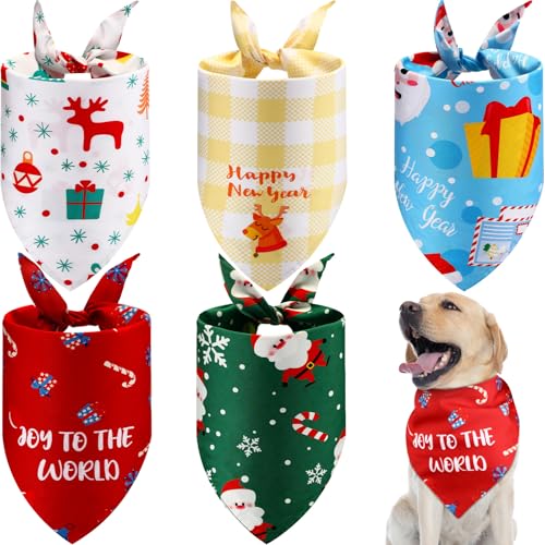 Ylinge Weihnachts-Hundehalstücher, wendbar, dreieckig, waschbar, für Welpen, Halstuch, verstellbar, Haustierkostüm, Zubehör für kleine, mittelgroße und große Hunde, Katzen, 5 Stück (Geschenkbox) von Ylinge