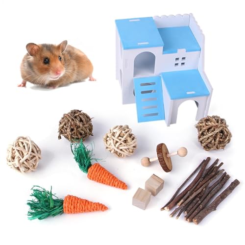 Ylnailky Hamster-Holzspielzeug, Kleintiere, Kaninchen, Holz-Leckerlis, Kauspielzeug und Bälle, bissfeste Chinchillas, Zahnpflege für Kaninchen, Käfig, Rennmäuse von Ylnailky