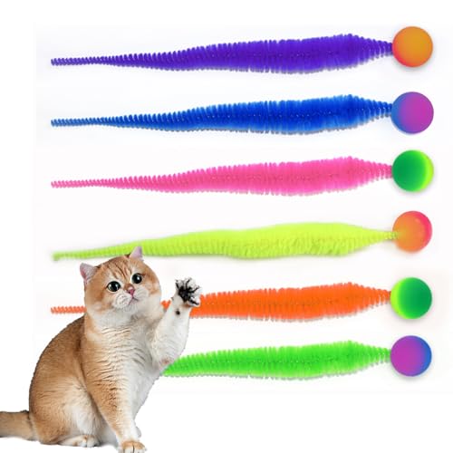 Ymxil 6Stk Interaktives Katzenspielzeug Wackelball für Katzen, Langer Schwanz Caterpillar Wurm Ball Hüpfball Lustiges Katzenspielzeug Geschenk für Katzen (6 Farben) von Ymxil