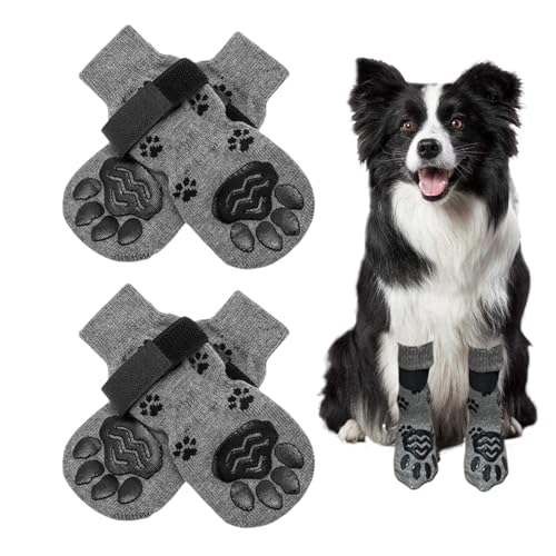 Anti-Rutsch-Socken für Hunde - Anti-Rutsch-Hundesocken, 2 Paar weiche Haustiersocken für Hunde, Warme Hundesocken gegen Kratzer, Verstellbarer Pfotenschutz, Hundepfotensocken von Ynnhik