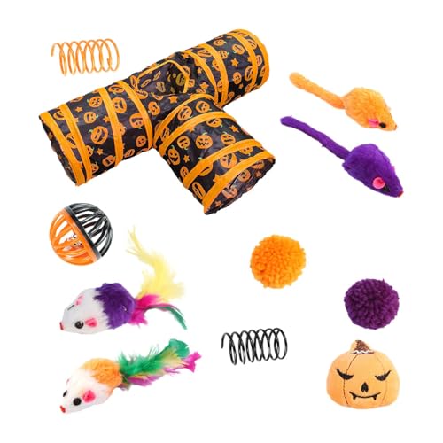 Halloween-Katzenkanal-Spielzeugset - 3-Wege-Katzentunnel-Set, Halloween 3-Wege-Kanaltunnel | Bell Ball Katzenspielzeug-Set für Kätzchen, Kaninchen, Hauskatzen von Ynnhik