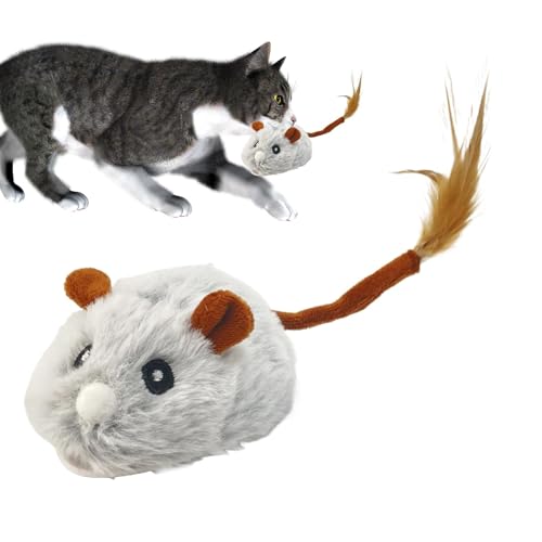 Interaktive Katzenspielzeugmaus | Weiche Gummimaus, bewegliche Maus, USB, Aufladen – interaktives Zubehör für Haustiere, elektronisches quietschendes Tierspielzeug mit Rad von Ynnhik