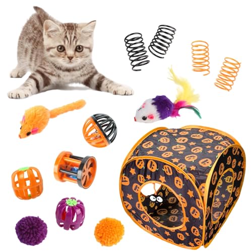 Katzenspielzeug für Kätzchen, Katzenspielzeugpaket - Katzenspielzeug-Set mit Katzenminze für Halloween,Versteckspiel-Spieltunnel für Katzen, interaktives Kätzchenspielzeug für Nickerchen und Spielzeit von Ynnhik