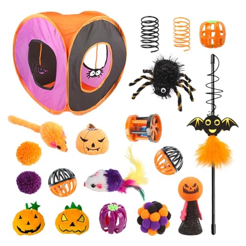 Kitten Starter Kit Bundle, Interaktives Katzenspielzeug | Süßes interaktives Katzenspielzeug-Set - Interaktives Federball-Federspielzeug, Katzenwürfel, faltbarer quadratischer Halloween-Tunnel für Kat von Ynnhik