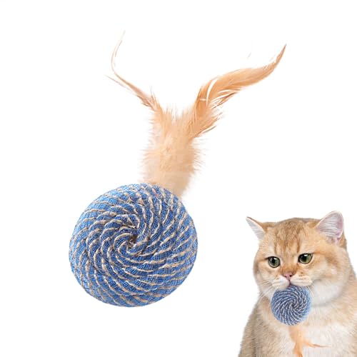 Ynnhik Katzenball mit Feder, Katzenballspielzeug - Interaktiver Katzenspielzeugball,Katzenspielzeug, interaktiver Katzenspielzeugball, lustiges Katzenspielzeug, Kätzchen-Beißspielzeug von Ynnhik