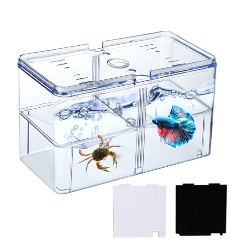 Kleines Betta-Fischtank, 3-in-1 stapelbares Mini-Fischtank, geteilte Fächer, Beta-Fischtanks für 2 Betas Garnelen, Meeresaffen, Acryl, winziges Aquarium mit Brutkasten von Yobiisolut