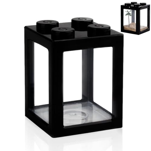 Yobiisolut Mini Aquarium, Schwarz, Glas, Stapelbar, für Garnelen und Schnecken, 0,25 Gallonen, Modern, Temporäre Garnelen-Haltung, Miniatur-Aquarium für kurze Zeit von Yobiisolut