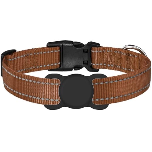 Hundehalsband mit Airtag-Halter, reflektierend, verstellbar, Nylon, Airtag-Hundehalsband aus Silikon (M, Braun) von Yogini