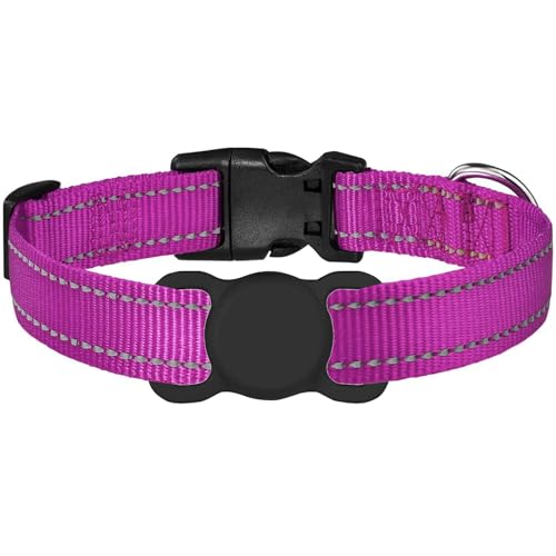 Hundehalsband mit Airtag-Halter, reflektierend, verstellbar, Nylon, Airtag-Hundehalsband aus Silikon (M, Violett) von Yogini