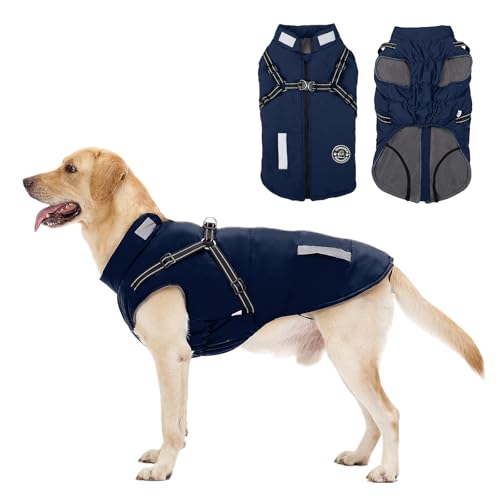 Hundemantel: Warme Hundejacke, Hunde-Wintermantel – Hunde-Fleecejacke mit integriertem Geschirr, Kaltwettermantel mit reflektierenden Streifen, wasserdichte Hundeweste, Hundemäntel für kleine, von Yoheueoa