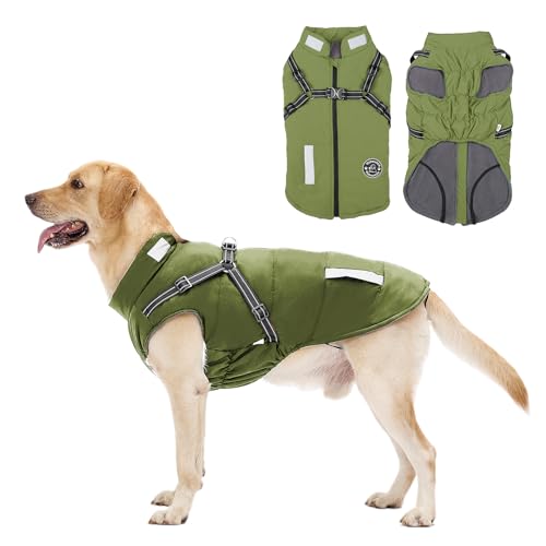 Hundemantel: Warme Hundejacke für den Wintermantel – Hunde-Fleecejacke mit integriertem Geschirr, Kaltwettermantel mit reflektierenden Streifen, wasserdichte Hundeweste, Hundemäntel für kleine, von Yoheueoa