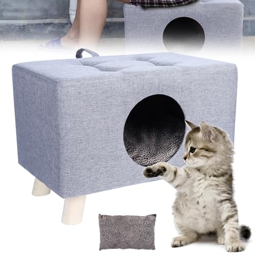 Katzennest Betten für den Innenbereich, Haustierhaus, Fußstütze, Hocker, 48 cm x 26 cm, Katzenhöhle mit Matte, Haus für kleine Katzen Hunde, Weiß von Yokawe